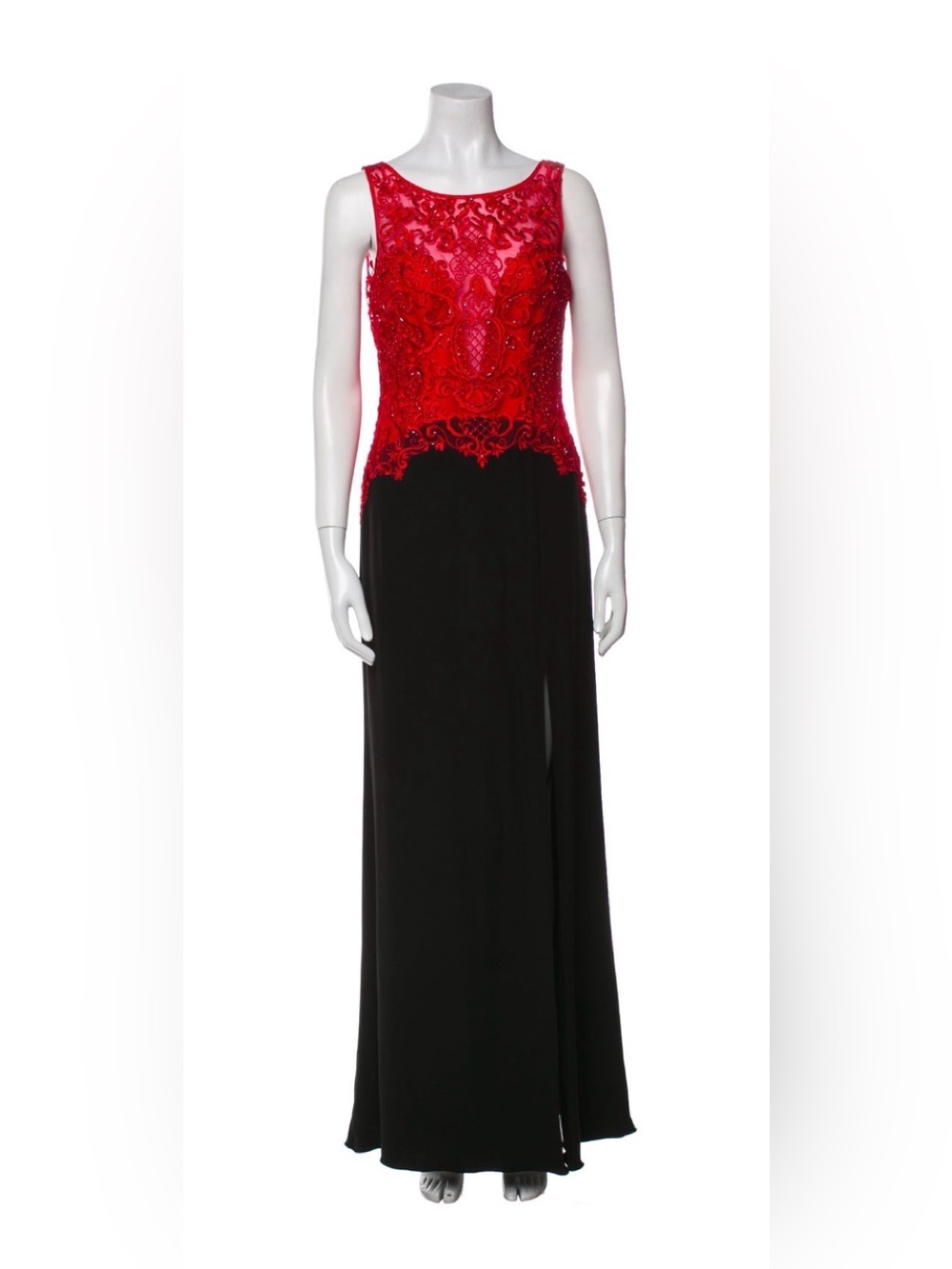 Basic Black Label Red & Black Beaded Lace Appliqué Maxi Dress
